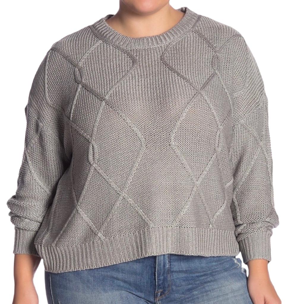 Rdi Cable Knit & Crochet Detailing Pullover Sweater Grey Size 1x Nwt